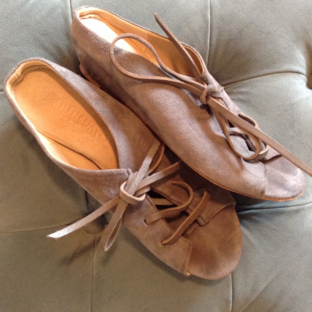 MARTHA DAVIS gray suede open-toe shoes wedge 37 7